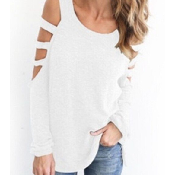 *NEW W/TAG* Leo Rosi long sleeve cold shoulder slit top size S - Picture 1 of 8